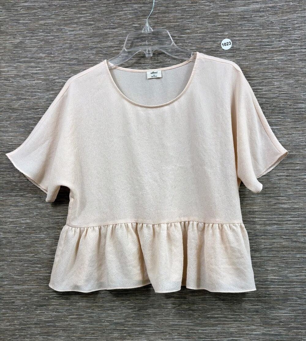 Aritzia Wilfred Women's XS Flowy Light Peach Macee Short Sleeve Peplum Blouse